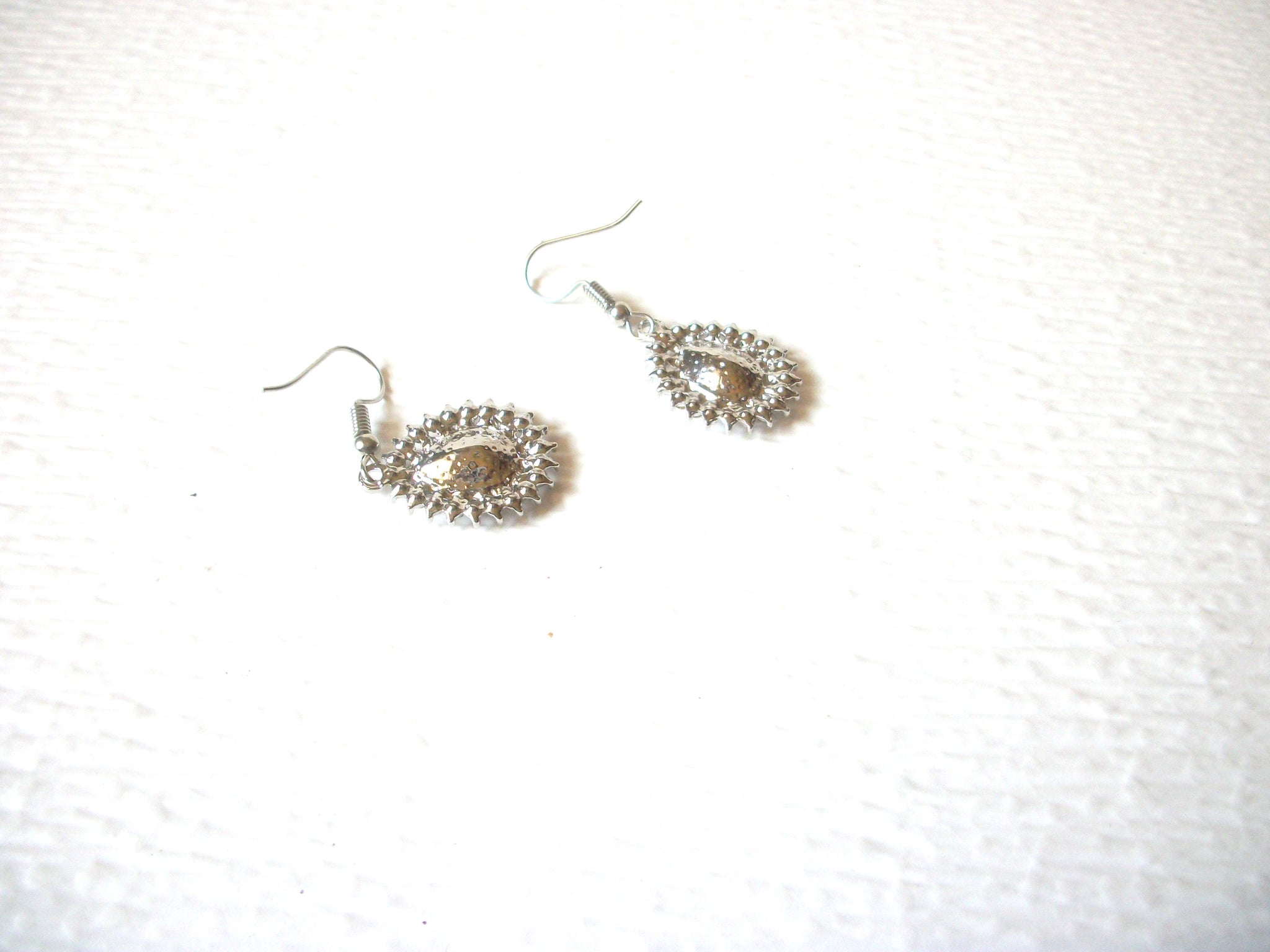 Silver Toned  Clear Rhinestone Faceted Black Glass Dangle Earrings 91517