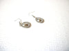 Silver Toned  Clear Rhinestone Faceted Black Glass Dangle Earrings 91517
