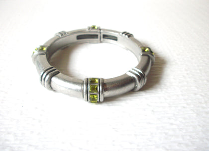 Retro Silver Toned Peridot Rhinestone Stretch Bracelet 92917