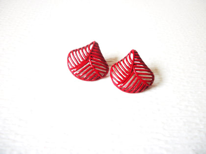 Retro Red Enameled Basket Weave Earrings 91517