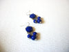 Retro Silver Toned Cobalt Blue Dangle Pierced Earrings 71917