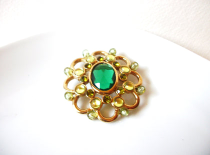 Vintage Green Gold Ornate Brooch Pin 81517