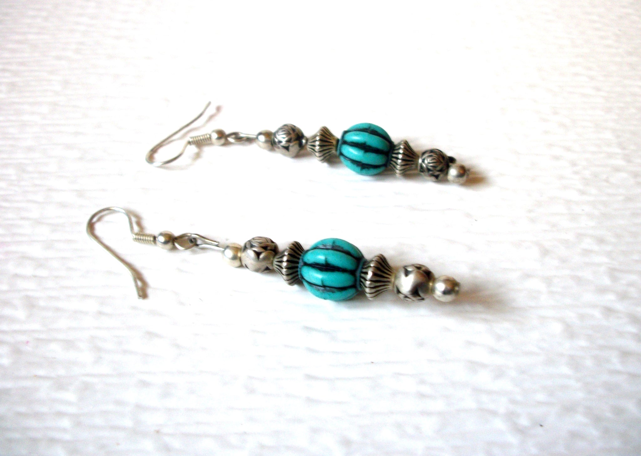 Bohemian Silver Toned Turquoise Dangle Earrings 9216