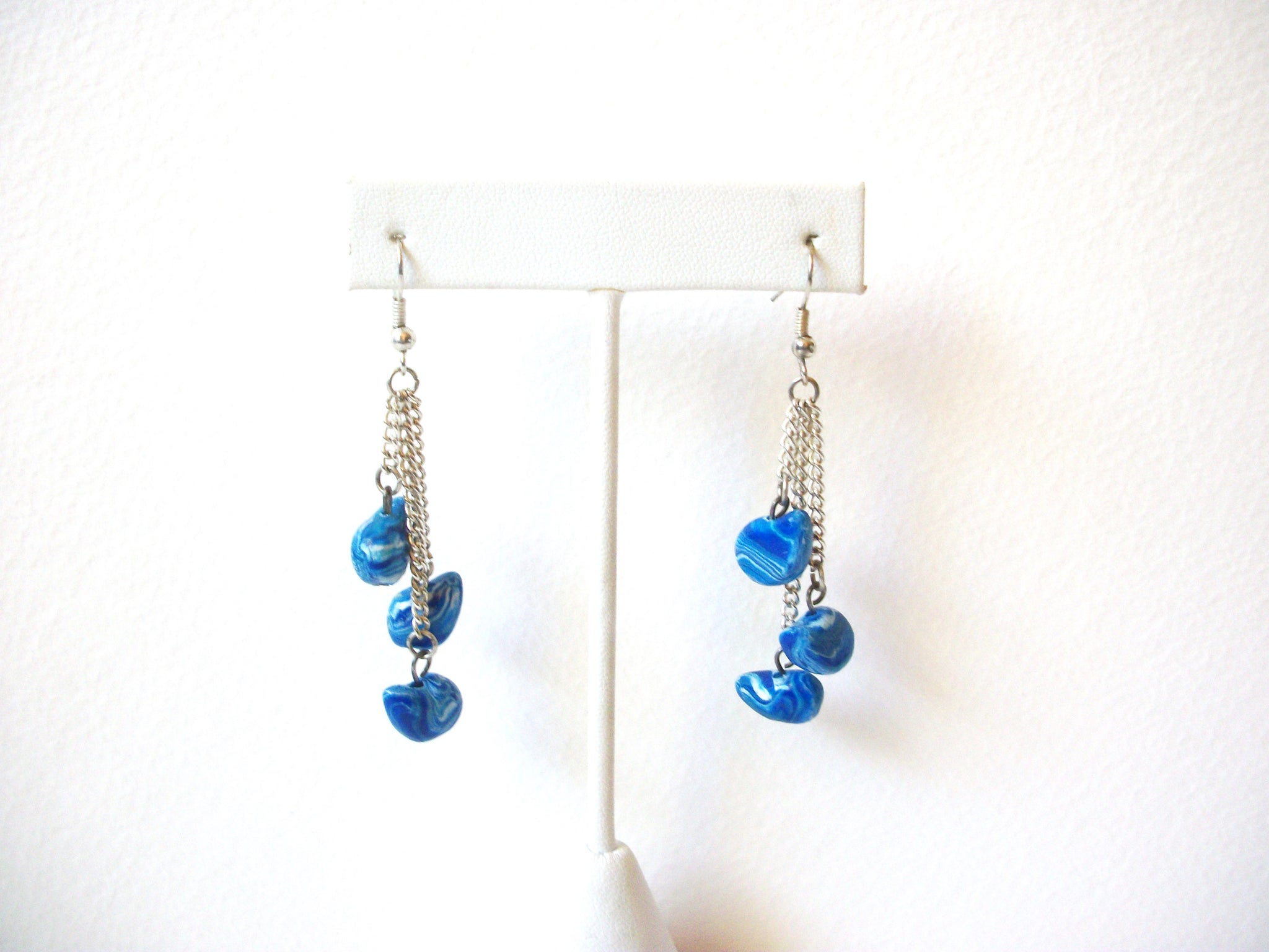 Retro Blue Silver Shell Dangle Earrings 123020