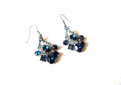 Vintage Blue Prong Set Rhinestone Chandelier Dangle Earrings 91517