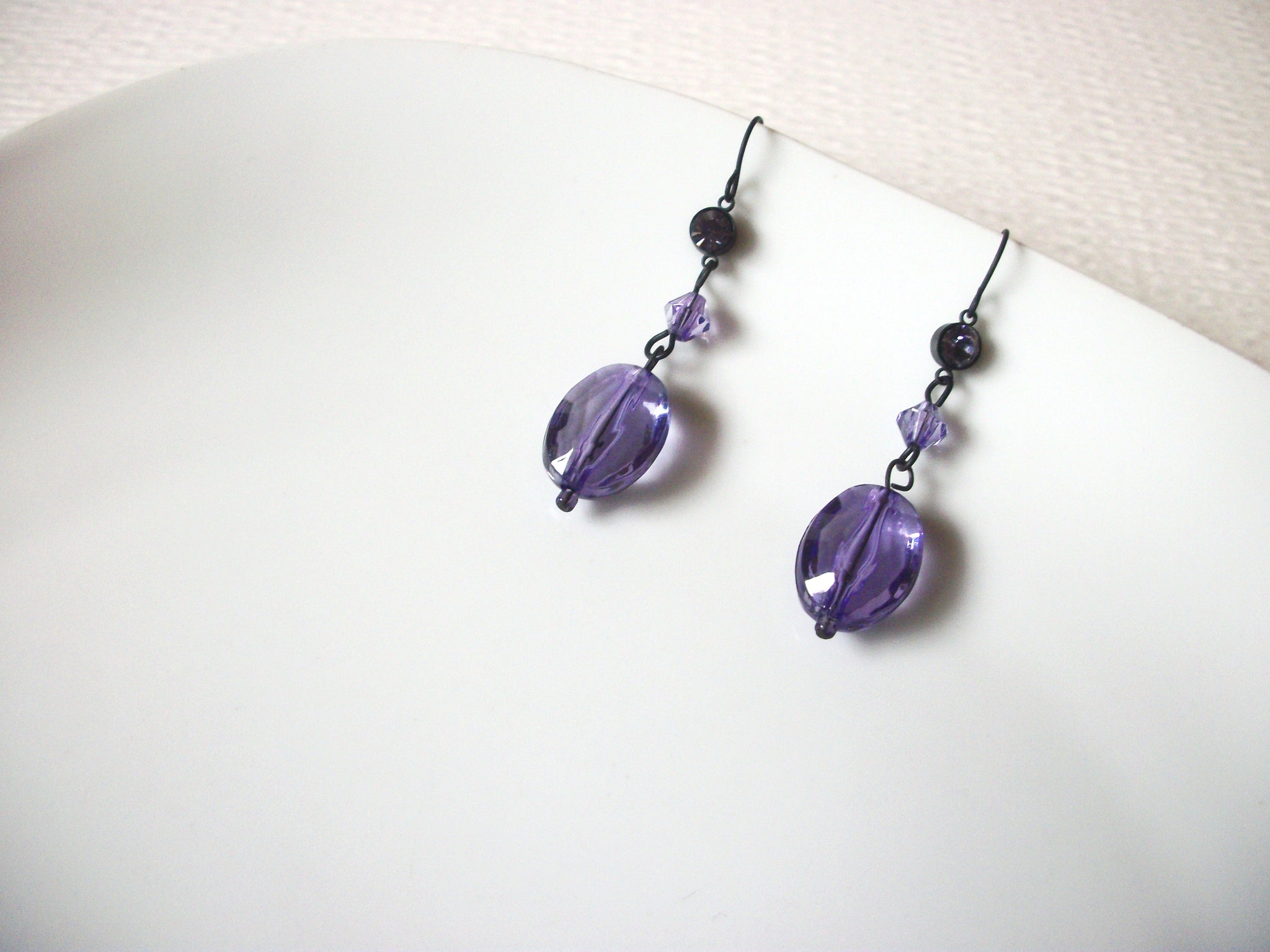 Retro Translucent Dark Lavender Rhinestone Acrylic Dangle Earrings 92816