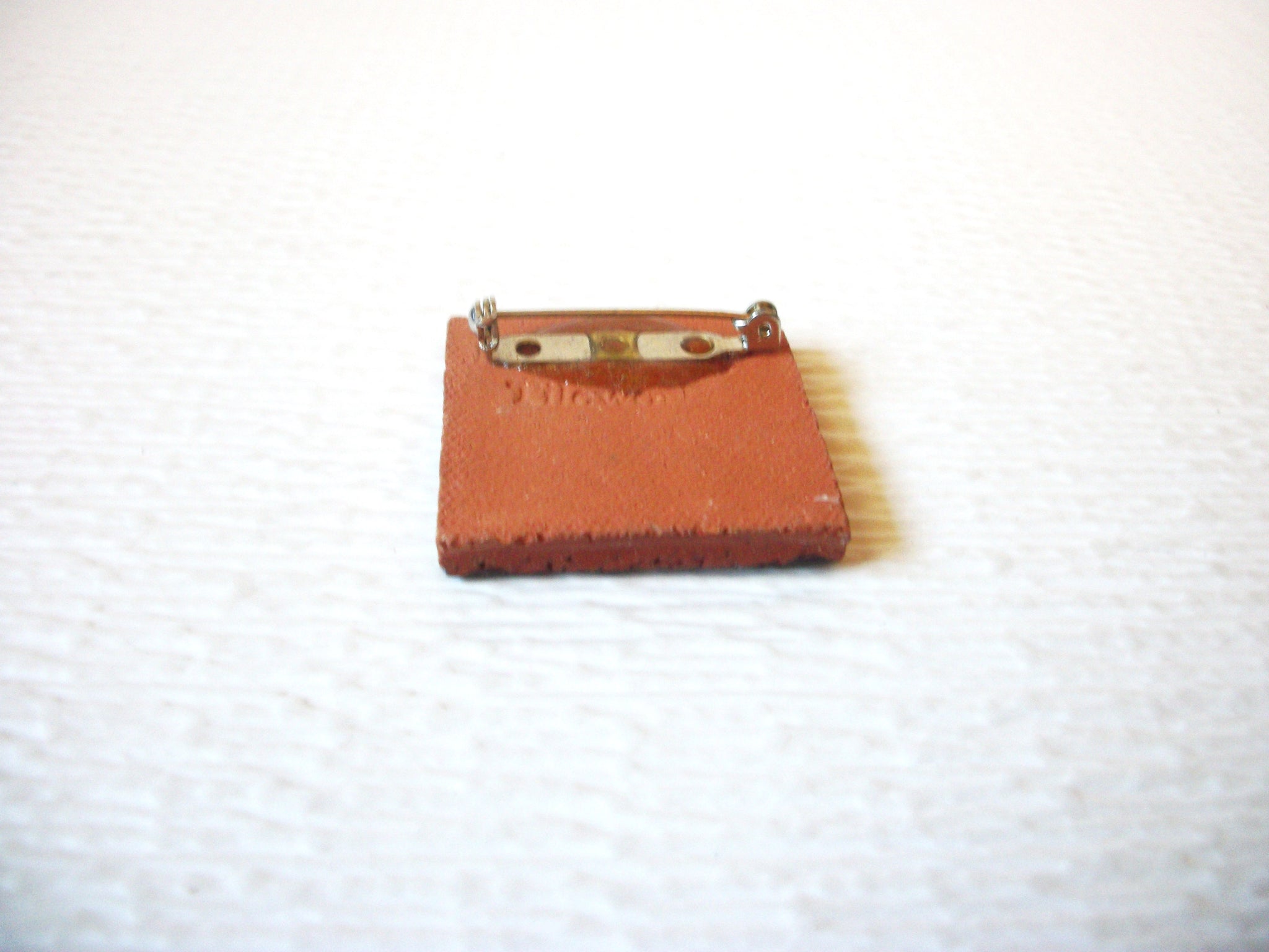 Vintage Pottery Tile Turkey Brooch Pin 121216
