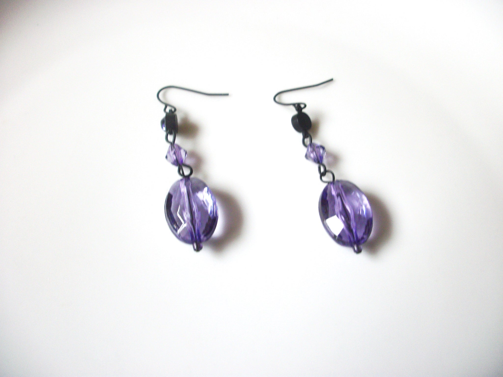 Retro Translucent Dark Lavender Rhinestone Acrylic Dangle Earrings 92816