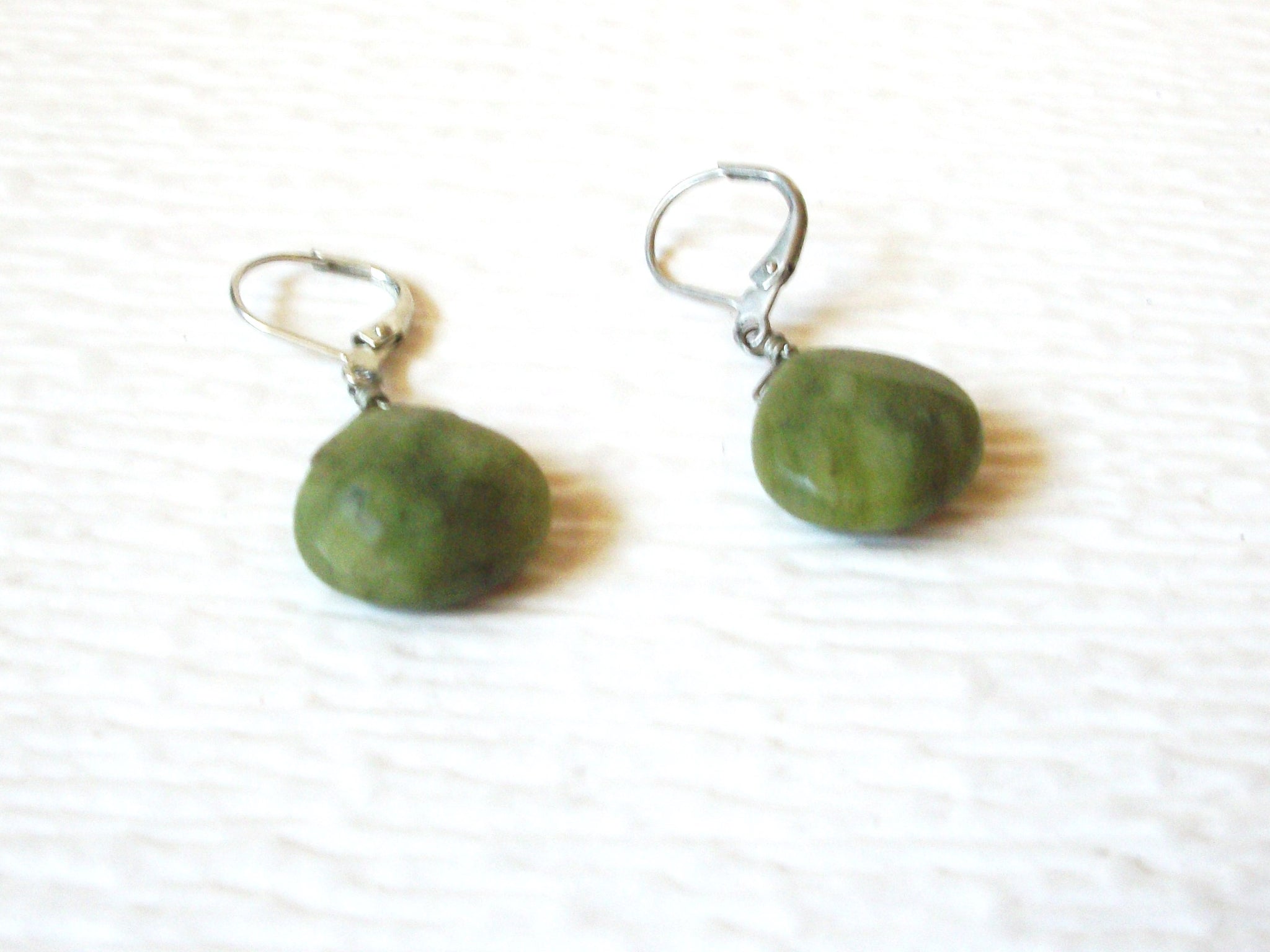 Vintage Olivine Jade Dangle Earrings 121816