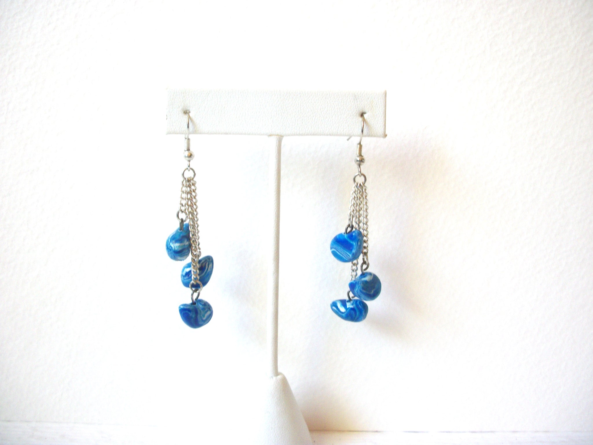 Retro Blue Silver Shell Dangle Earrings 123020