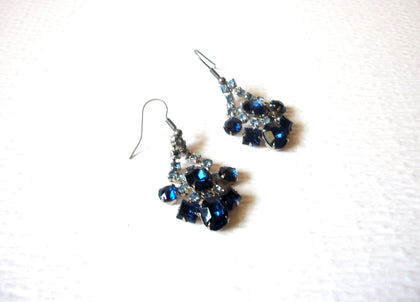 Vintage Blue Prong Set Rhinestone Chandelier Dangle Earrings 91517