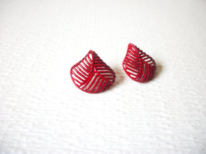 Retro Red Enameled Basket Weave Earrings 91517