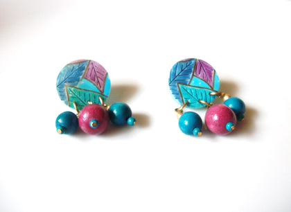 Colorful Retro Turquoise Alt Rosa Wood Dangle Earrings 9216