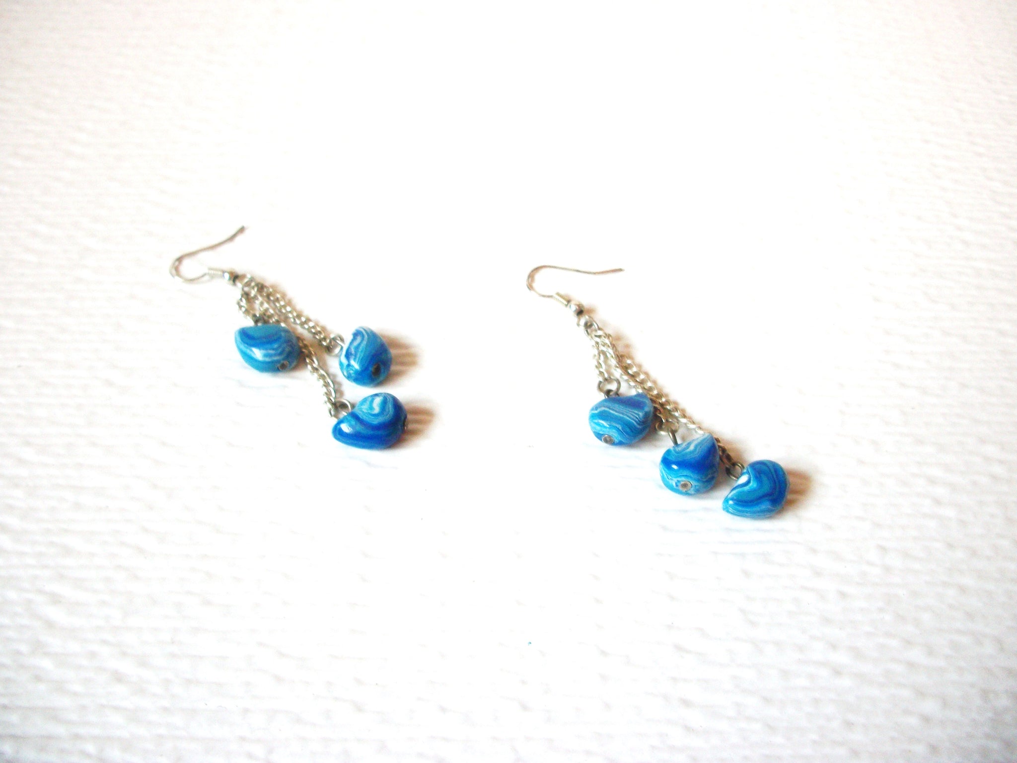 Retro Blue Silver Shell Dangle Earrings 123020