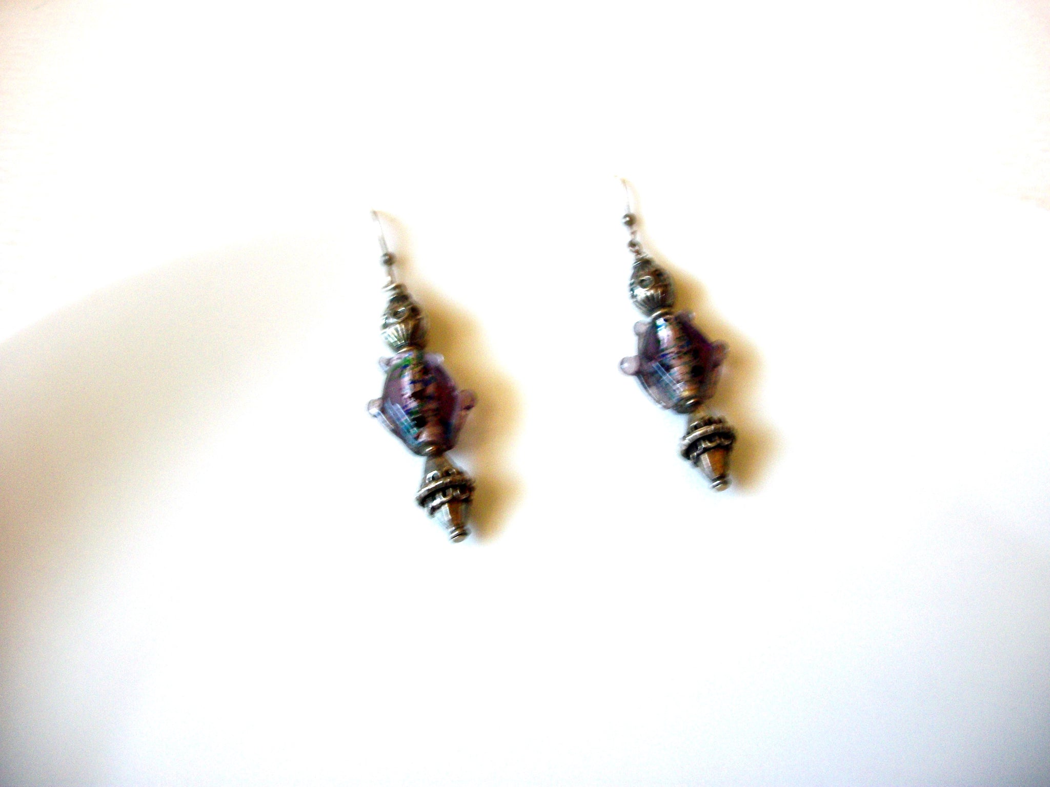 Vintage Plum Lamp Work Glass Dangle 2 1/2" Earrings 121816