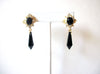 Gold Toned Black Clear Rhinestone Dangle Earrings 91517