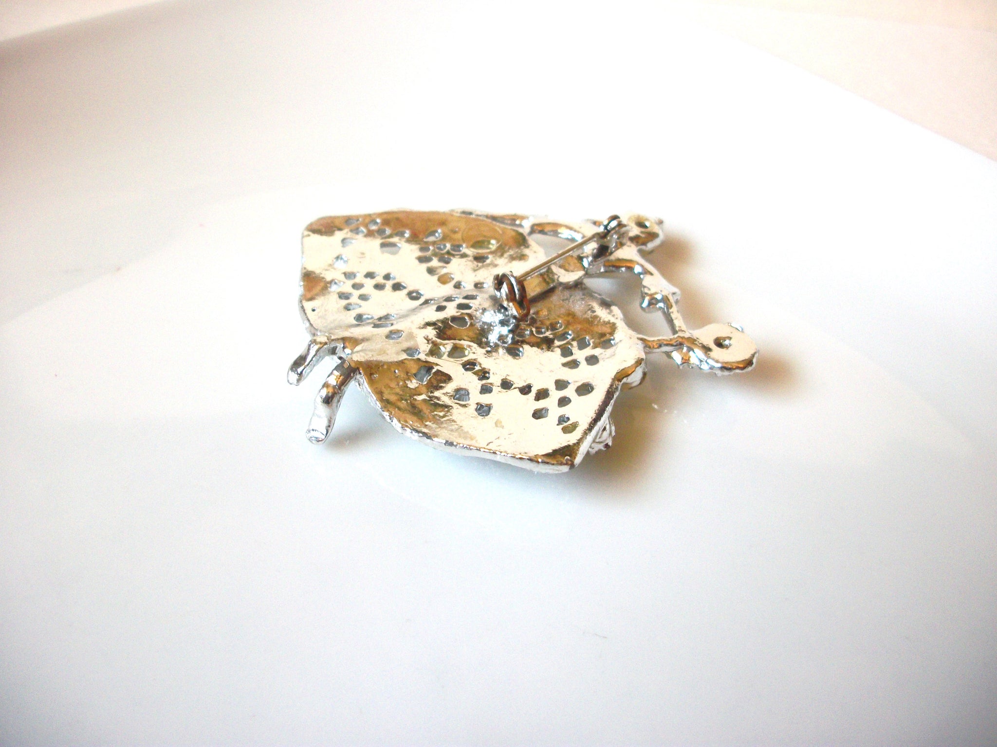 Large Vintage Silver Toned Baroque Lady Clear Rhinestone Brooch Pin 123116