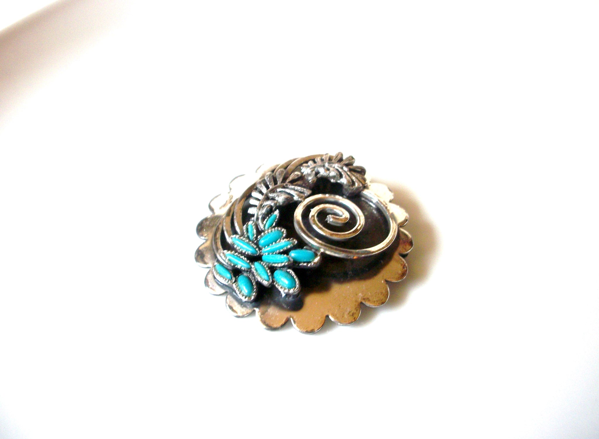 Vintage Blackened Silver Toned Native American Brooch Pin 82017