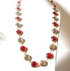 Vintage Gold Red Clear Long Glass Bezel 40" Necklace 82017