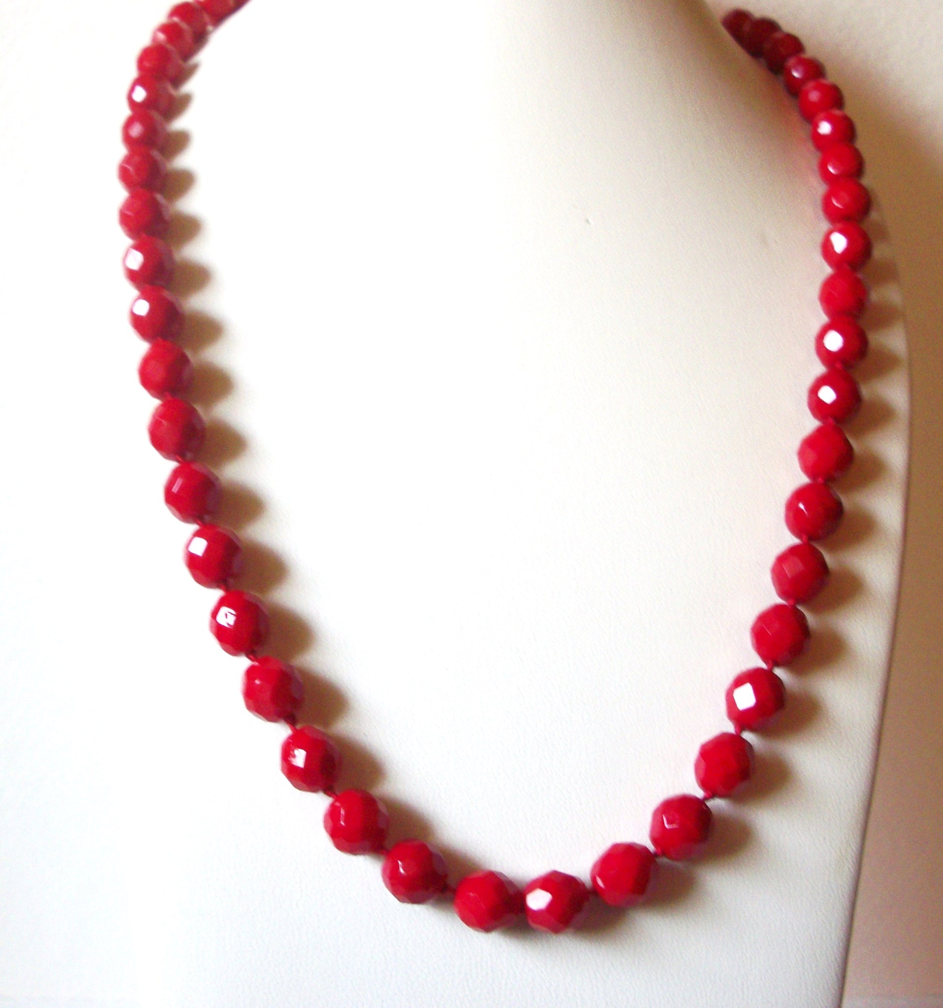 Vintage Bright Red Czech Glass 24" Necklace 80417