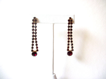 Vintage 2 Inch Ruby Red Rhinestone Dangle Earrings 93017