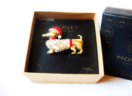 MONET Rhinestone Dog Christmas Pin 31817