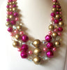 JAPAN Designer Vintage Fuchsia Pink Gold Aurora Borelias Necklace 92517