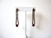 Vintage 2 Inch Ruby Red Rhinestone Dangle Earrings 93017