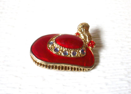 Vintage Gold Toned Hat Rhinestone Brooch Pin 122916