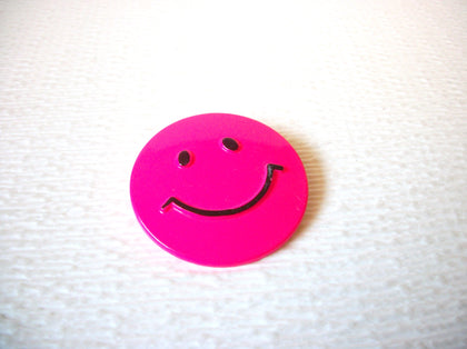 Vintage Neon Pink Smiley Face Brooch Pin 121216