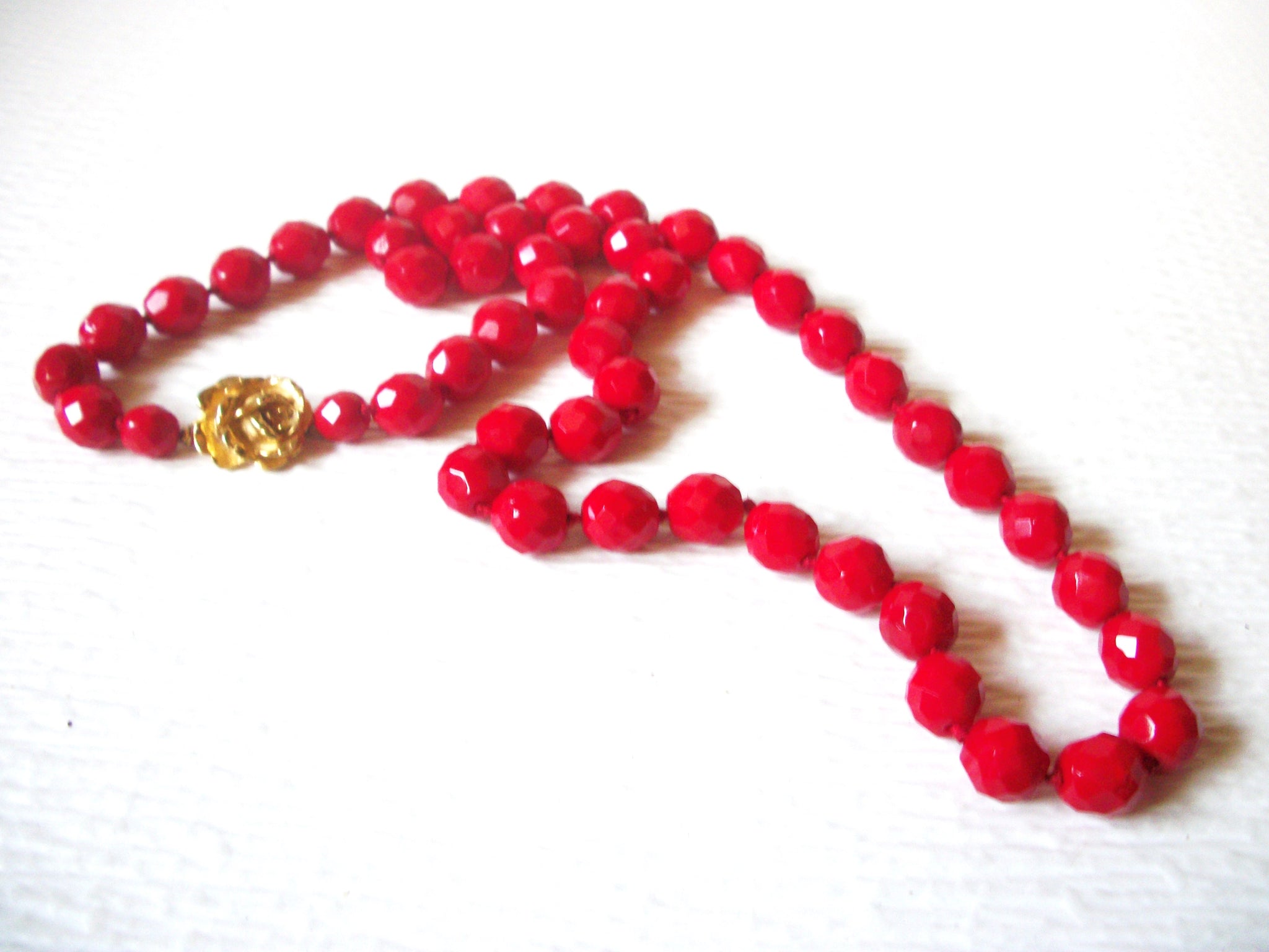 Vintage Bright Red Czech Glass 24" Necklace 80417