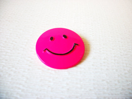 Vintage Neon Pink Smiley Face Brooch Pin 121216