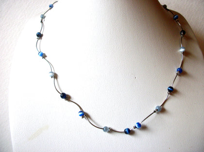 Dainty Retro Blue Cat`s Eye Glass 16" Necklace 123116