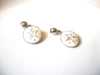 Vintage White Etched Silver Flowers Clip On Earrings 91617