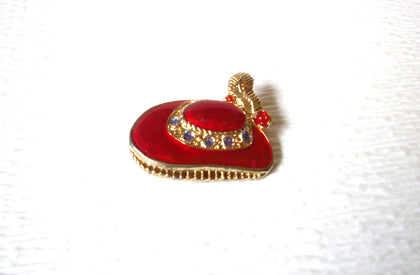 Vintage Gold Toned Hat Rhinestone Brooch Pin 122916