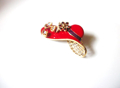 Retro Red Enameled AB Crystals Rhinestone Hat Brooch Pin 92816