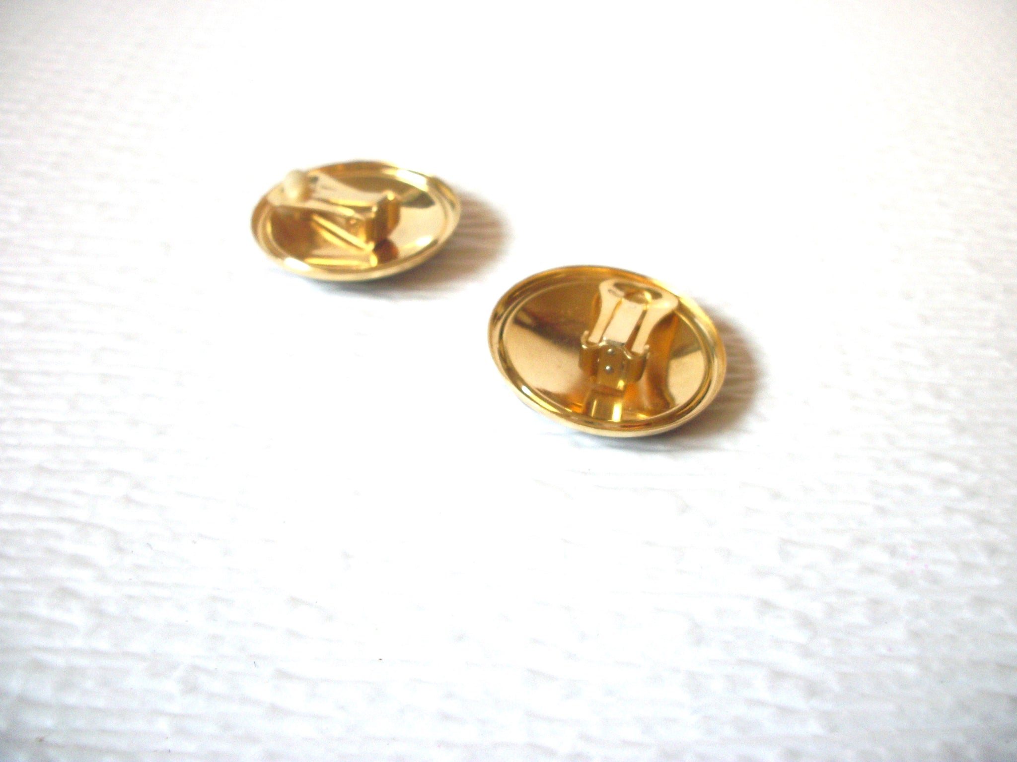 Retro Round Gold Toned Marbleized Swirls Clip On Earrings 9216