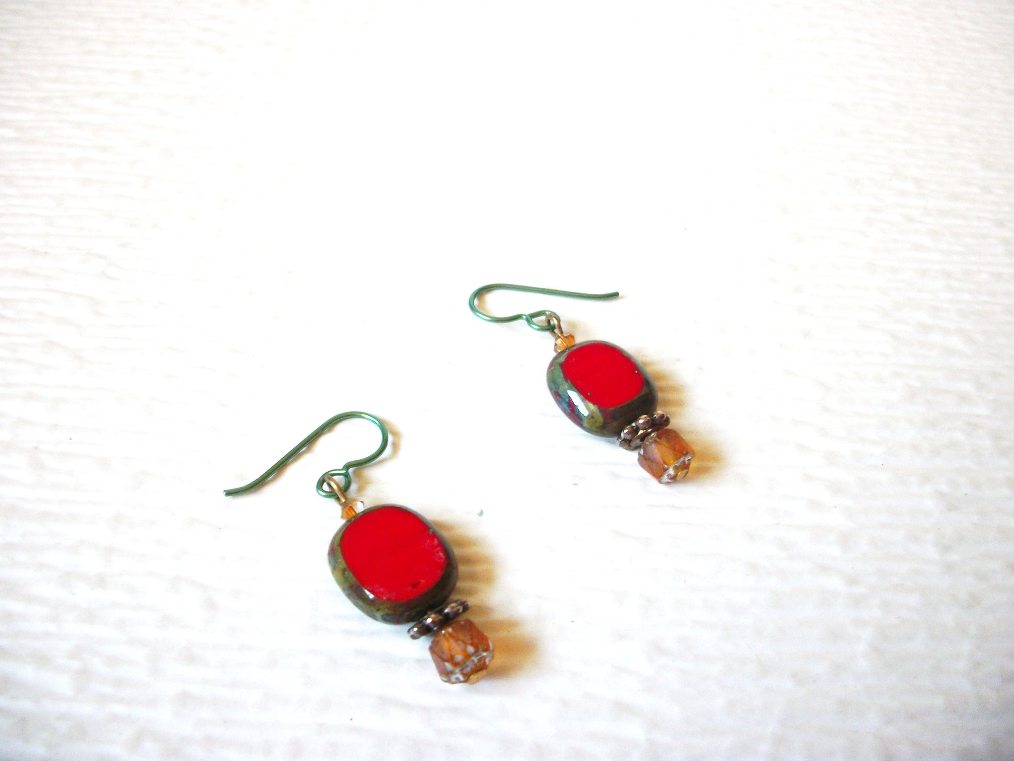 Vintage Ethnic Red Glass Dangle Earrings 121816