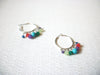 PIERCED EARRING Retro Silver Toned Colorful Dangling Beads Hoops 5917