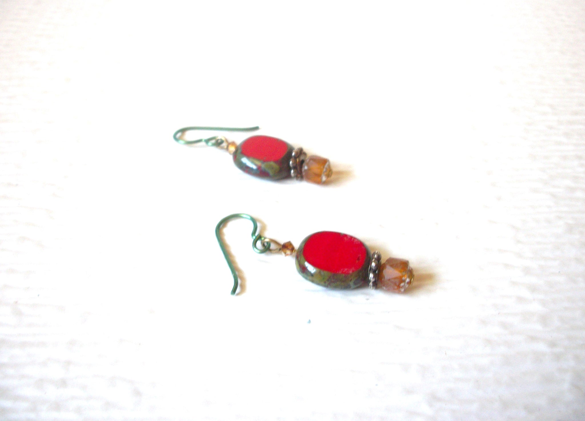 Vintage Ethnic Red Glass Dangle Earrings 121816