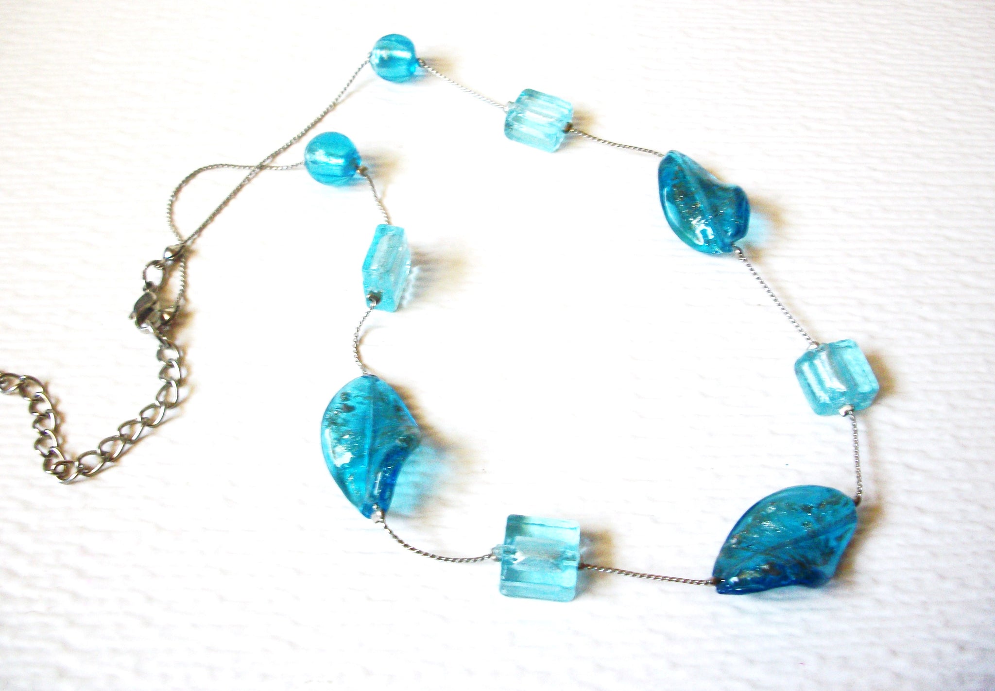 Hand Made Blue Foil Art Murano Glass Necklace 122820 H