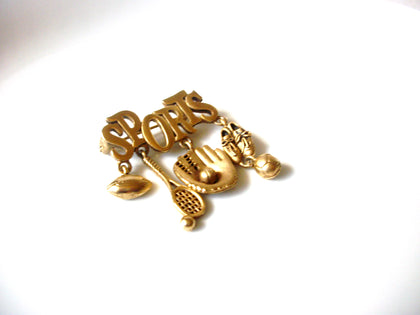 Vintage Matte Gold Toned Sports Theme Brooch Pin 121816