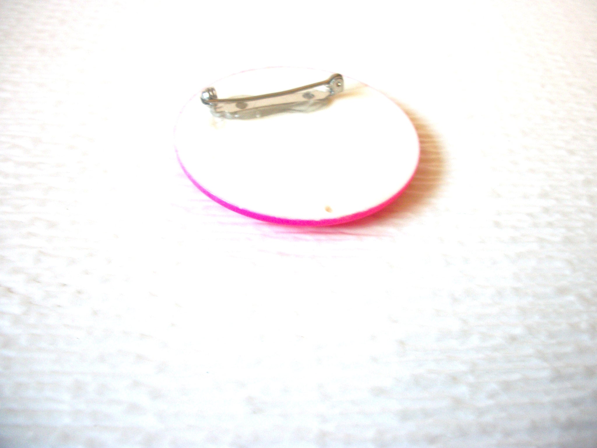Vintage Neon Pink Smiley Face Brooch Pin 121216