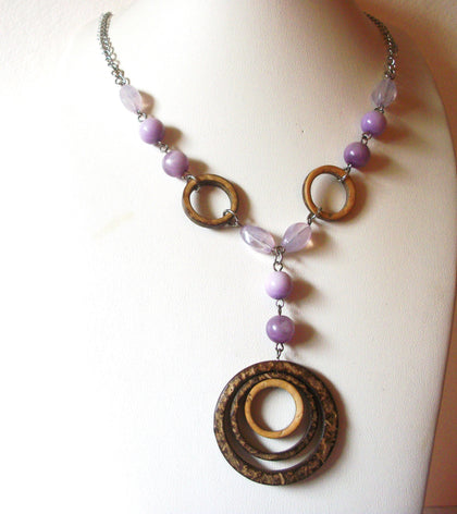 Bohemian Wood Pendant Lavender 21" Necklace 71517