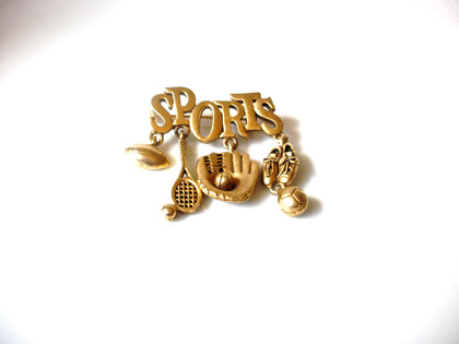 Vintage Matte Gold Toned Sports Theme Brooch Pin 121816