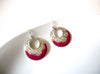 Bohemian Silver Toned Fuchsia Rosa Enameled Dangle Earrings 9216