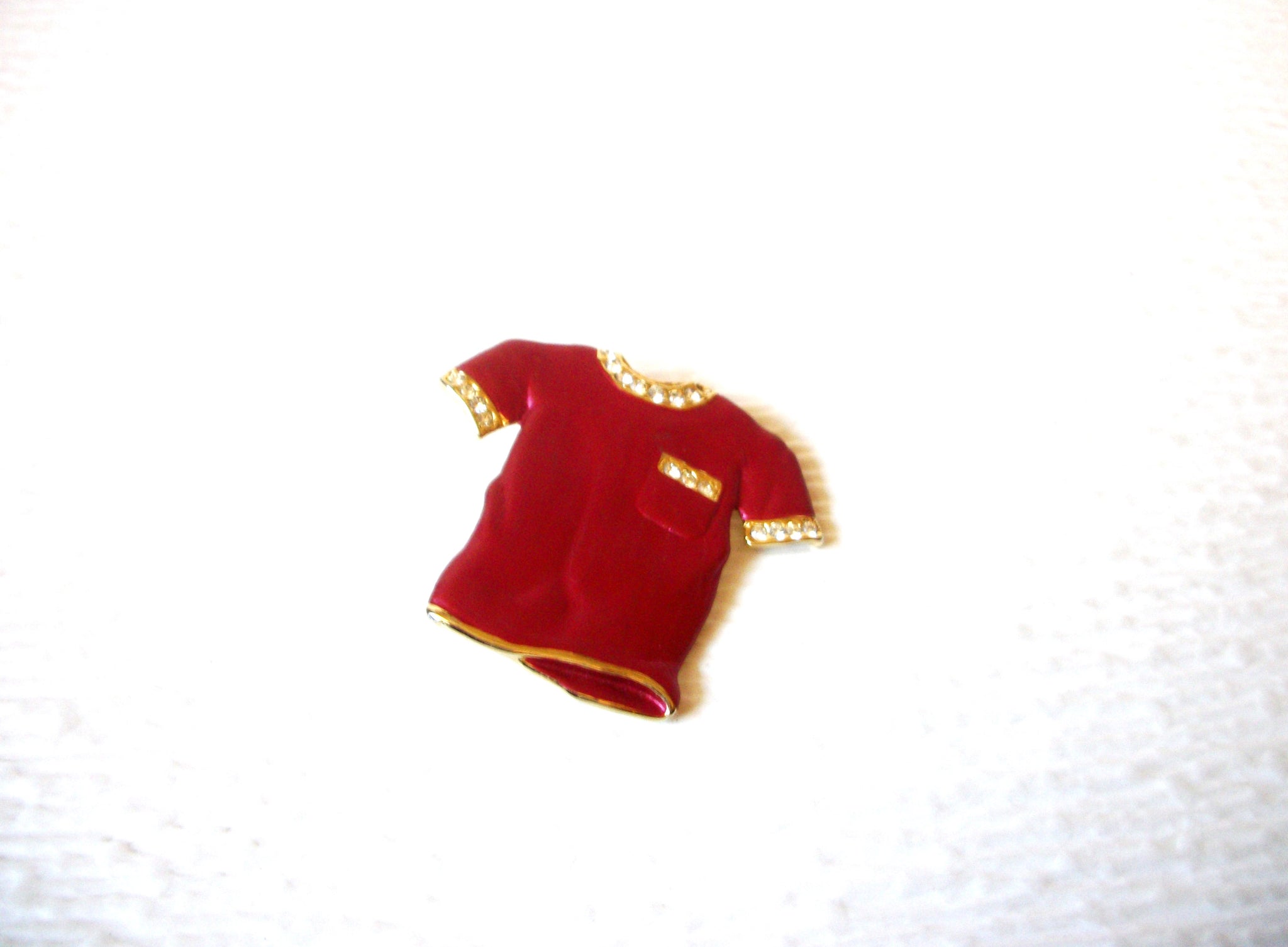 Vintage Enameled Rhinestone Shirt Brooch Pin 121216