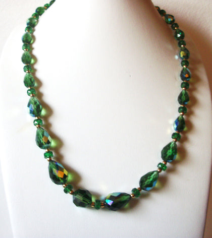 Vintage  Green Blue Aurora Borelias Czech Glass 20" Necklace 80417