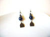 Vintage Bronze Cobalt Blue Glass Dangle 2 1/2" Earrings 121816