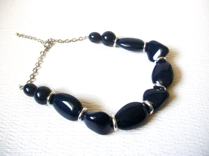 Retro 1980s  Dark Blue Silver Chunky Acrylic Necklace 123120